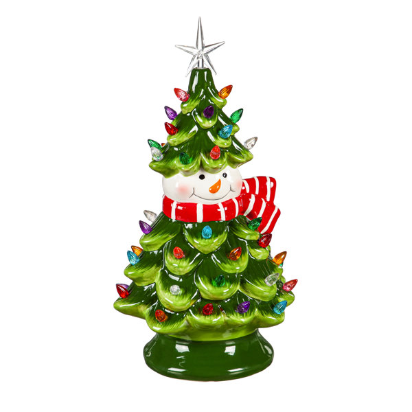 The Holiday Aisle® 14" LED Ceramic Snowman Christmas Tree Table Décor